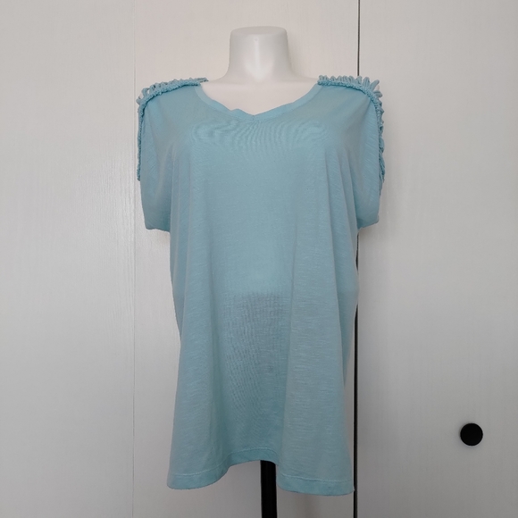 LB Light Blue Crochet Sleeve Tee sz 18/20 - Picture 4 of 6